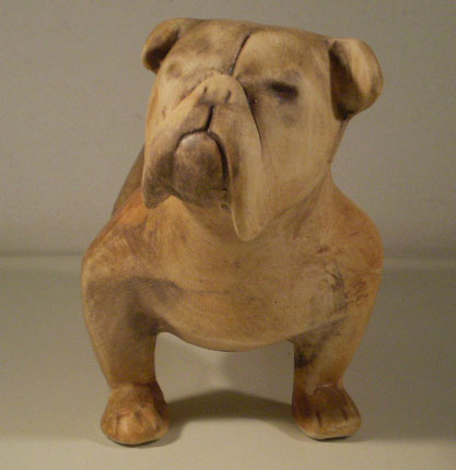 B942 Scultura in Ceramica Maiolica Terracotta Cane Bulldog Anni 60